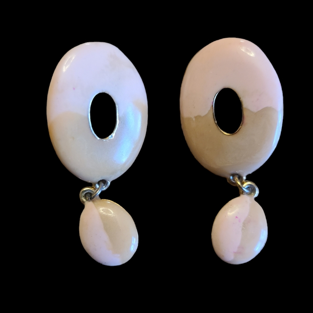 Vintage 90's dangle earrings, enamel over metal, pierced, estate sale - Picture 1 of 4